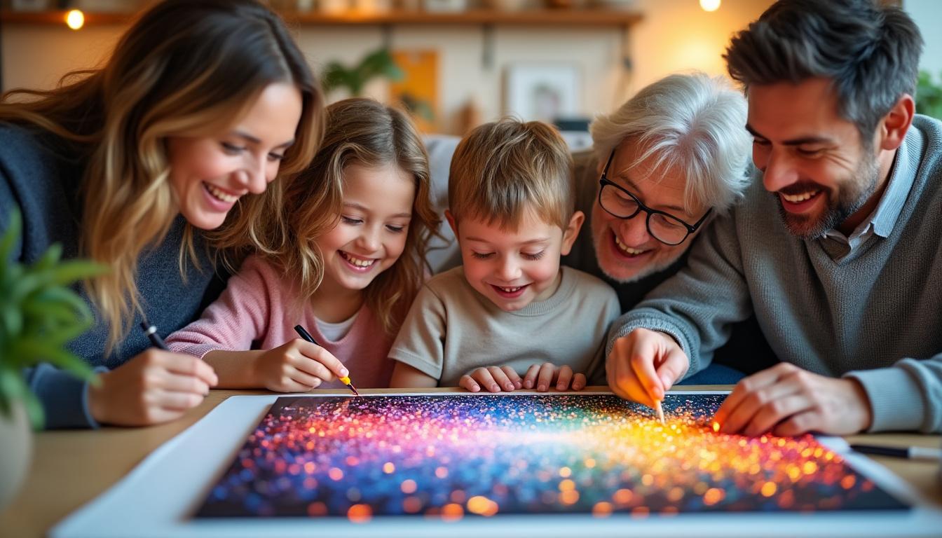 découvrez le diamond painting, une activité ludique et créative parfaite pour toute la famille. partagez des moments de plaisir en réalisant de magnifiques œuvres scintillantes ensemble.