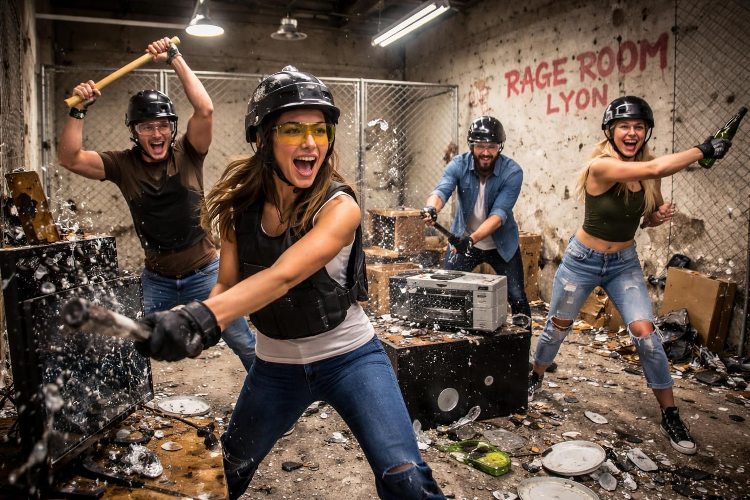 découvrez le rage room à lyon, l'activité idéale pour un groupe d'amis souhaitant libérer leur stress et s'amuser comme jamais dans un cadre sécurisé et fun.